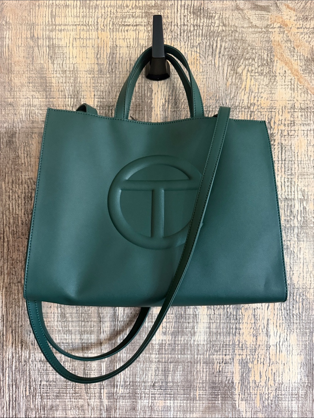 Telfar Forest Green Leather Tote with Embossed Logo